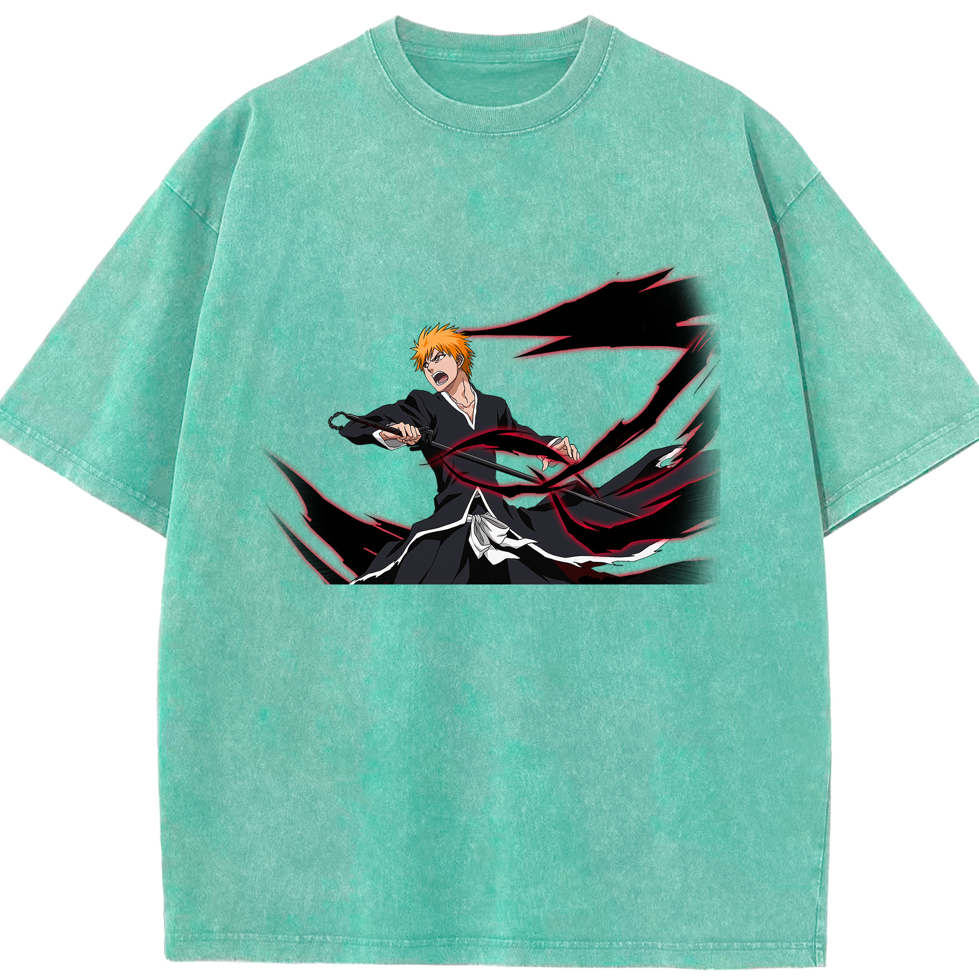 （画像用） ブリーチ 黒崎一護（くろさき いちご）BLEACH Kurosaki Ichigo 綿100% ヴィンテージ風 半袖Tシャツ（フロントプリント）